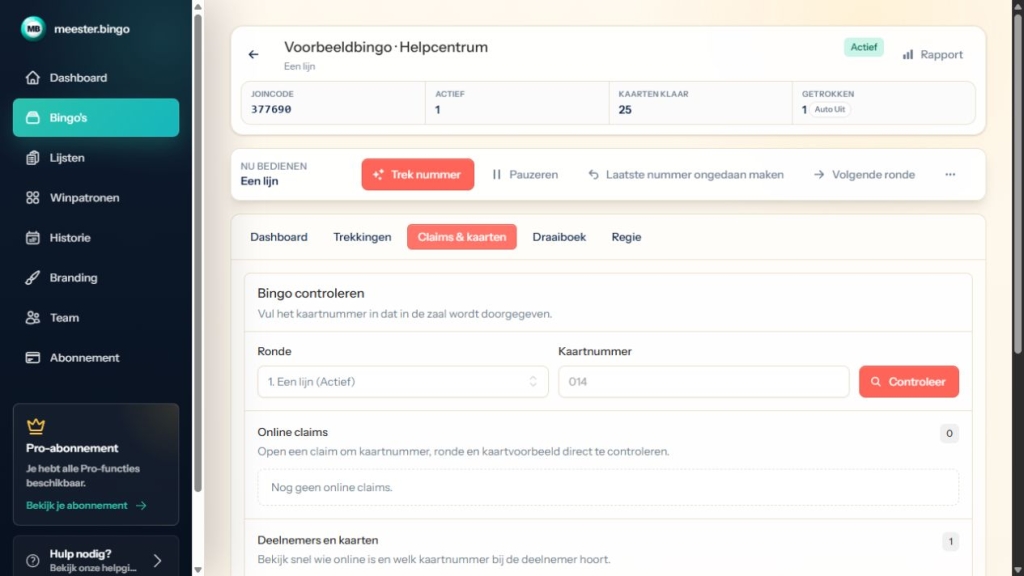 Claims en kaarten: het overzicht voor kaartcontrole en deelnemers.