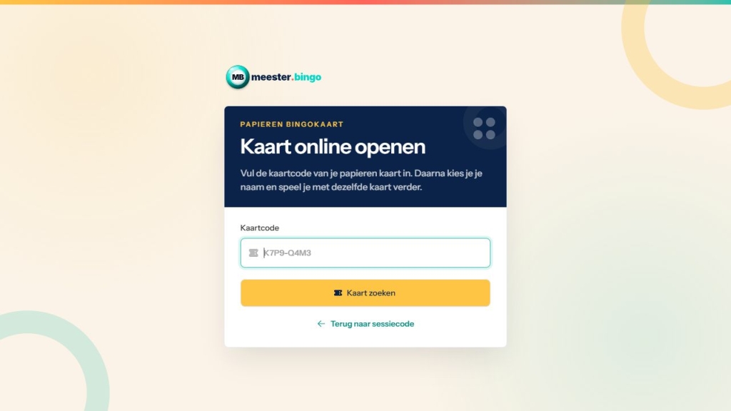 Kaart activeren: het invoerveld voor de code van een papieren kaart.